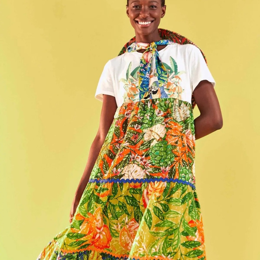 FARM RIO Colorful Midi T Shirt Dress